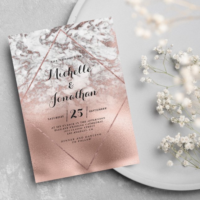 Geometric white rose gold gradient marble wedding invitation (Geometric white rose gold gradient marble wedding)