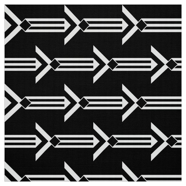 Geometric White Stripes and Chevrons on Black Fabric (Swatch)