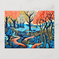 Geometric Wilderness in Linocut Winter