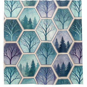 Geometric Winter Forest – Trees in Hexagon