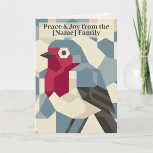 Geometric Winter Red Robin Personalised Classic Holiday Card