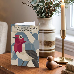 Geometric Winter Red Robin Personalised Classic Holiday Card