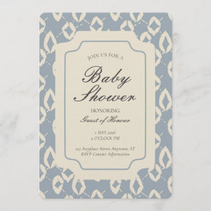 Geometric Wobbly Argyle Gender Neutral Blue Beige Invitation