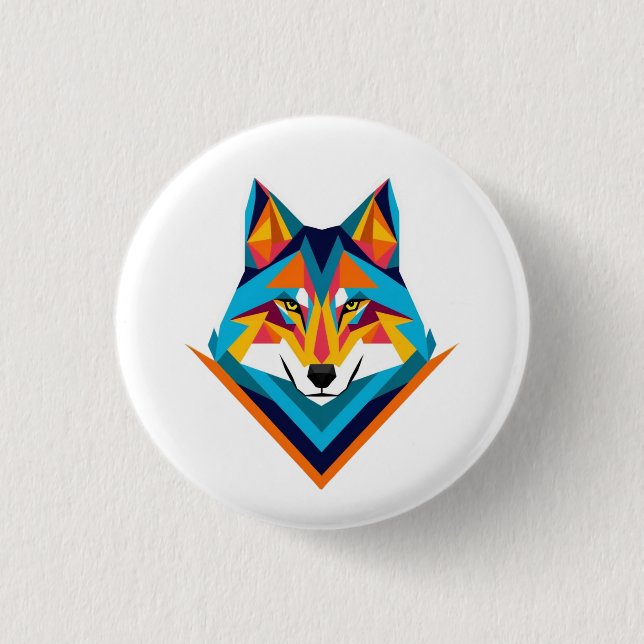 Geometric wolf 1 inch round button (Front)