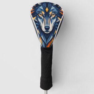 Geometric Wolf Black & Orange Polygonal Art Golf Head Cover