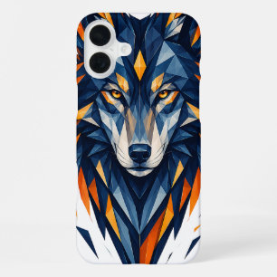 Geometric Wolf Black & Orange Polygonal Art iPhone 16 Plus Case