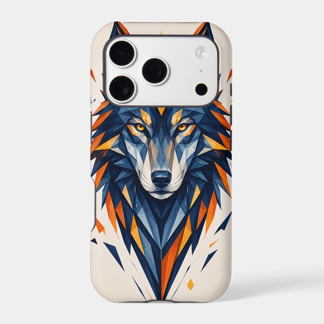Geometric Wolf Blue & Orange Polygonal Art (Back)