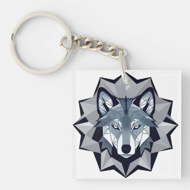 Geometric Wolf Illustration Keychain (Front)