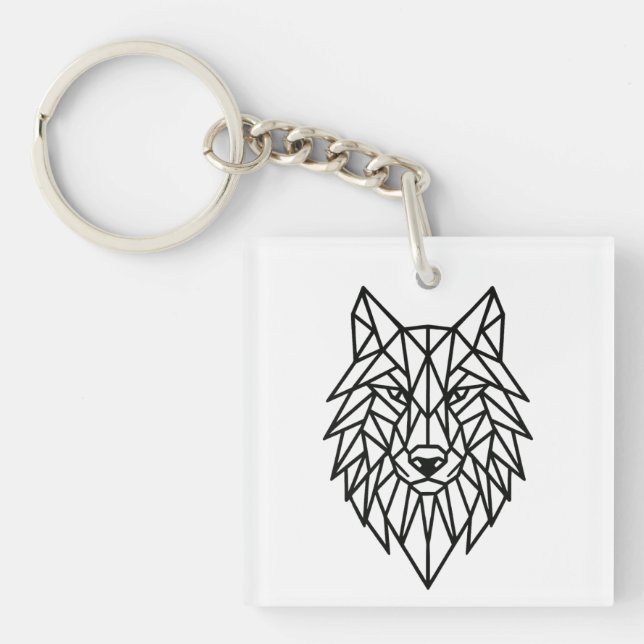 Geometric Wolf Keychain (Front)
