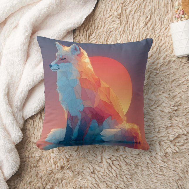 Geometric Wolf Silhouette |Modern Polygon Wildlife Throw Pillow (Blanket)