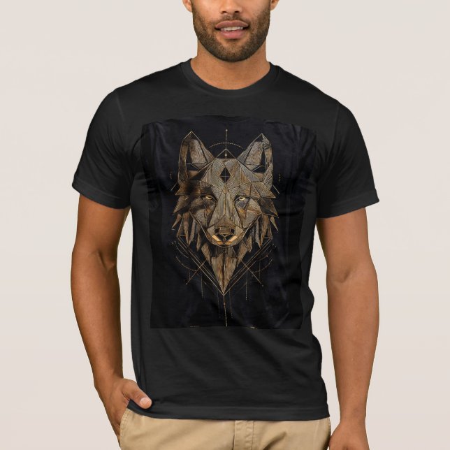 Geometric Wolf Tribal T-Shirt Black (Front)