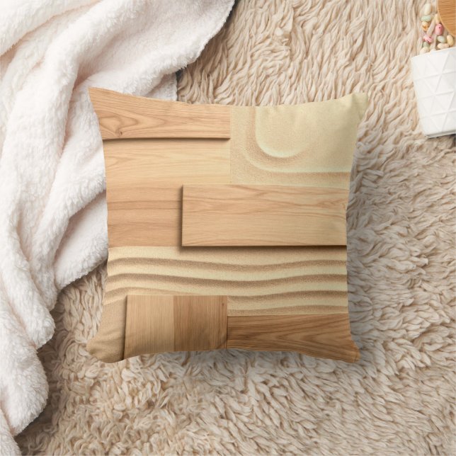 Geometric Wood On Sand Design Throw Pillow (Blanket)