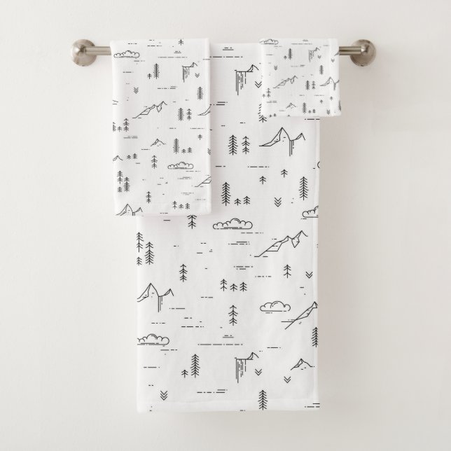 Geometric Woodland Lines Landscape Pattern Bath Towel Set (Insitu)