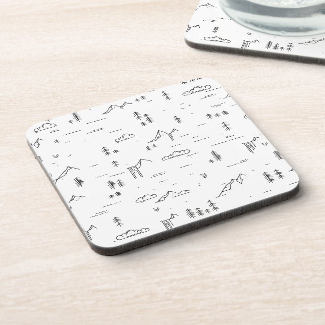 Geometric Woodland Lines Landscape Pattern Coaster (Left Side)
