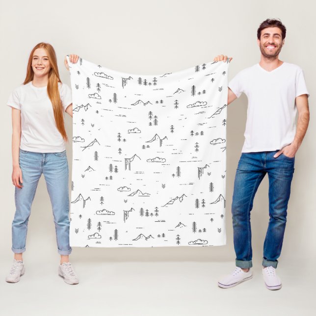 Geometric Woodland Lines Landscape Pattern Fleece Blanket (In Situ)
