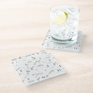 Geometric Woodland Lines Landscape Pattern Glass Coaster