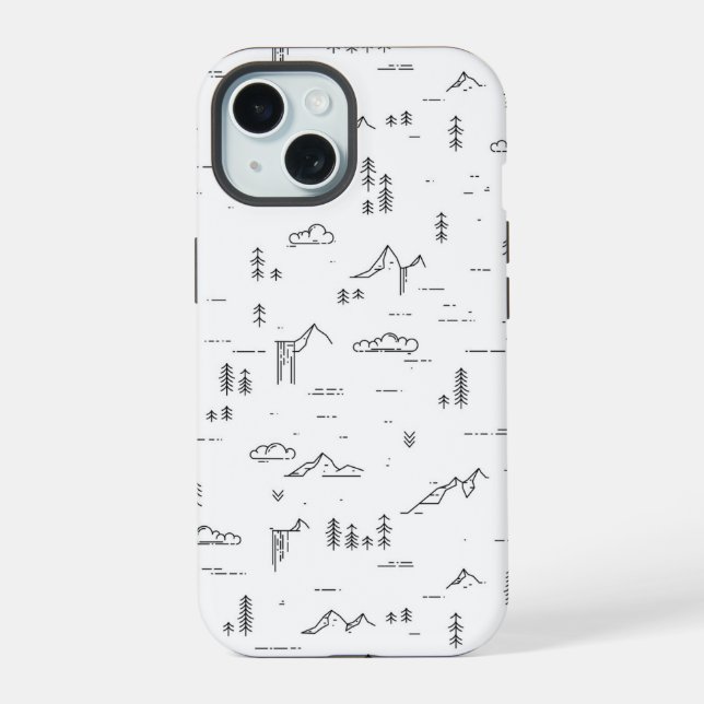 Geometric Woodland Lines Landscape Pattern iPhone 15 Case (Back)