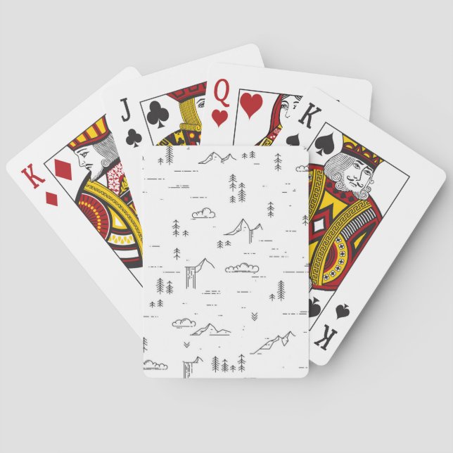 Geometric Woodland Lines Landscape Pattern Playing Cards (Back)