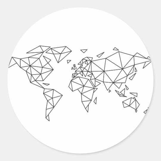 Geometric world map classic round sticker