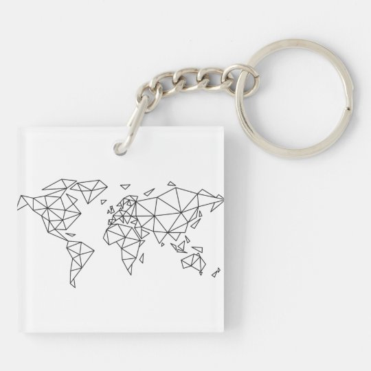 Geometric world map keychain