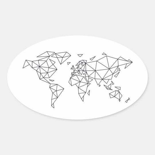 Geometric world map oval sticker