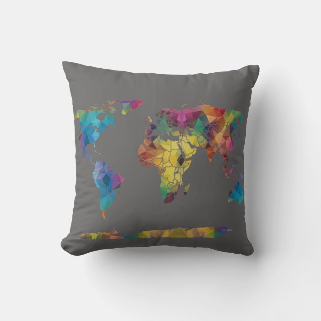 Geometric World Map Pillow (Front)
