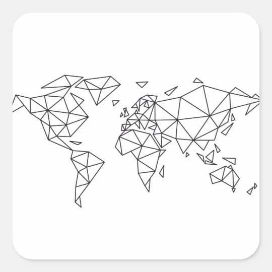 Geometric world map square sticker