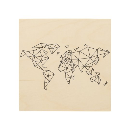 Geometric world map wood print