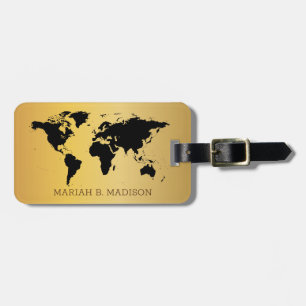 Geometric World Traveller map Gold Brush metal Luggage Tag
