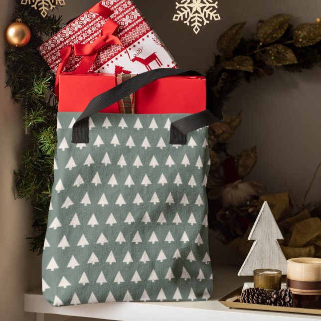 Geometric Xmas Tree Pattern | Minimal Sage Green Tote Bag (Creator Uploaded)