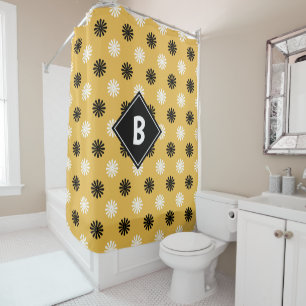 Geometric Yellow Black White Floral Monogrammed