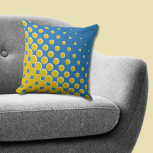 Geometric Yellow Blue Halftone Dots Throw Pillow