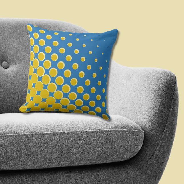 Geometric Yellow Blue Halftone Dots Throw Pillow (Geometric Yellow Blue Halftone Dots Throw Pillow)