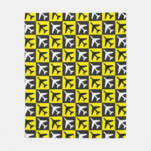Geometric Yellow Flying Jets Airplane Fleece Blanket