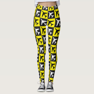 Geometric Yellow Flying Jets Airplane Leggings