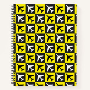 Geometric Yellow Flying Jets Airplane Notebook