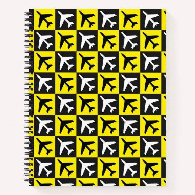 Geometric Yellow Flying Jets Airplane Notebook (Front)