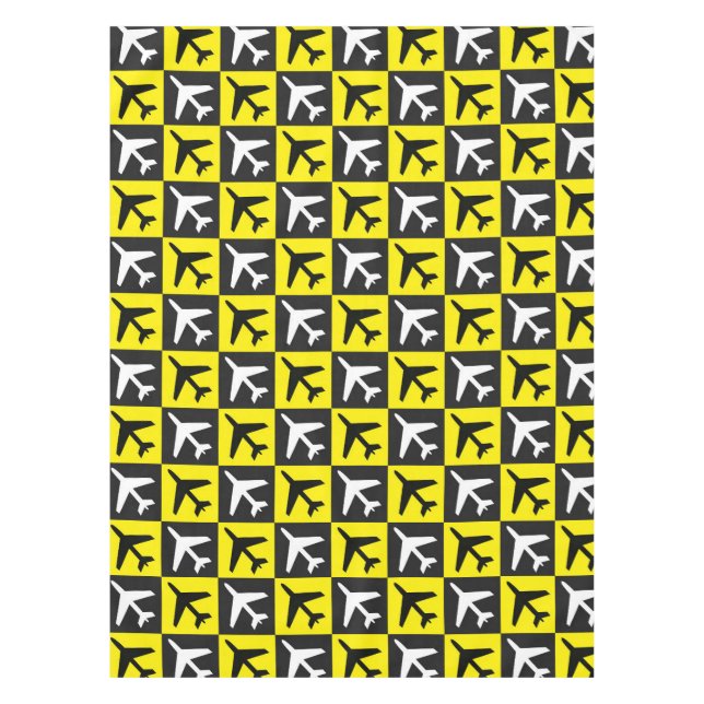 Geometric Yellow Flying Jets Airplane Tablecloth (Front)