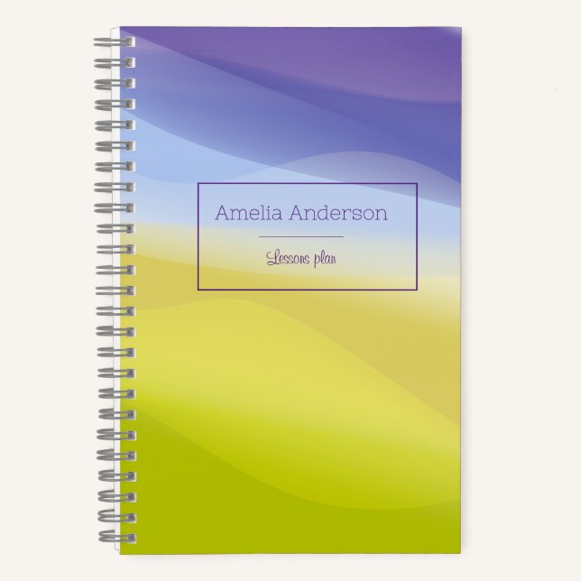 Geometric yellow green Teacher Planner name Notebook (Front)