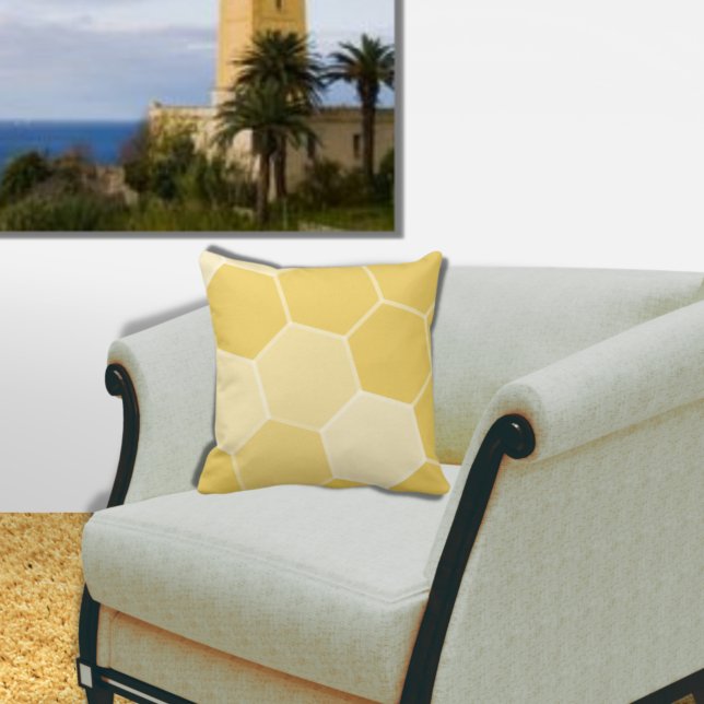 Geometric Yellow Honeycomb Pattern Throw Pillow (Creator Uploaded)