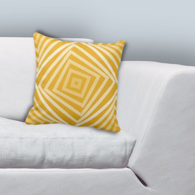 Geometric Yellow Nested Box Spiral Pattern Throw Pillow (Geometric Yellow Nested Box Spiral Pattern Throw Pillow)
