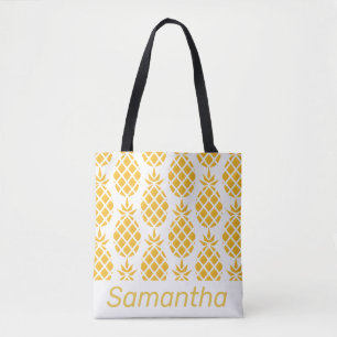 Geometric Yellow Pineapple Pattern Personalised Tote Bag