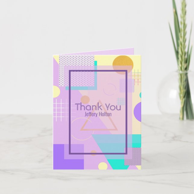 Geometric yellow print holiday thank you card (Front)