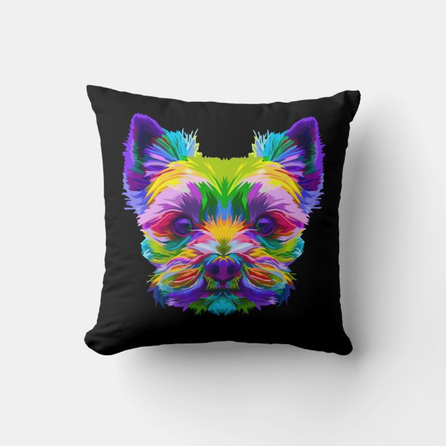 Geometric Yorkshire Terrier Yorkie Art Animal Love Throw Pillow (Front)