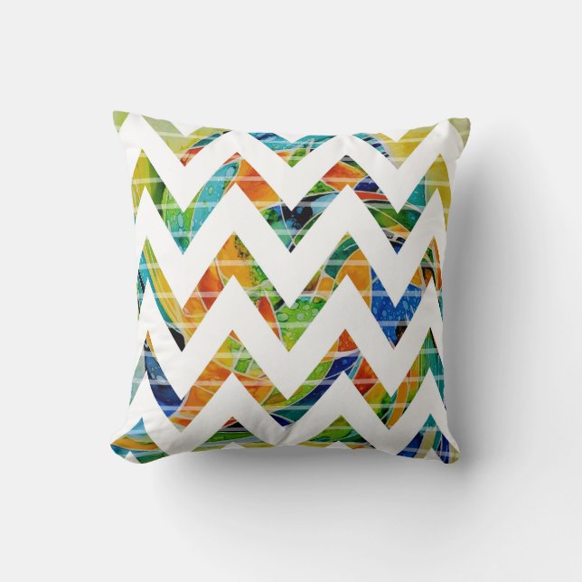Geometric zigzag reversible to floral throw pillow (Front)