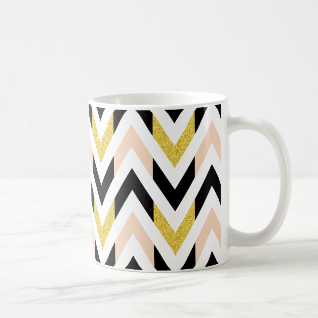 Geometrical Black, Gold, Pink & White Chevron Coffee Mug (Right)