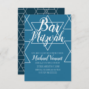 Geometrical Blue White Bar Mitzvah Invitation