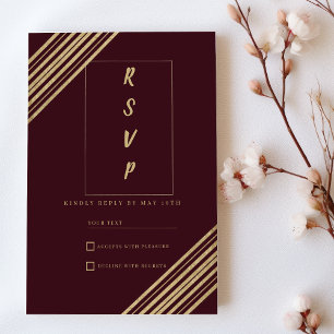 Geometrical burgundy gold typo RSVP Invitation