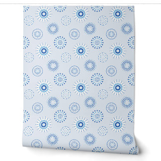 geometrical circular patterns in delicate blue wallpaper