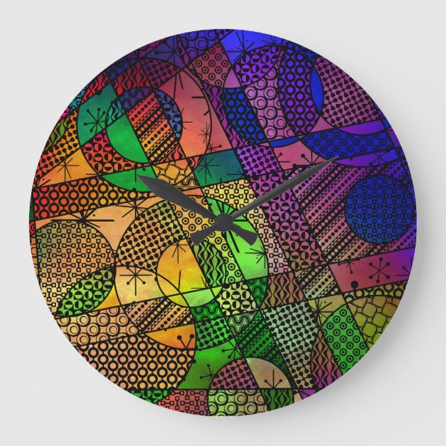 Geometrical Colourful, Abstract with Retro Pattern Large Clock (Front)